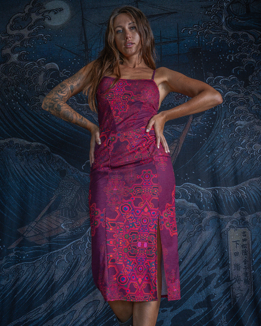 Midi Dress / Straps Slant Golden Knits - PINK DEMETRIO