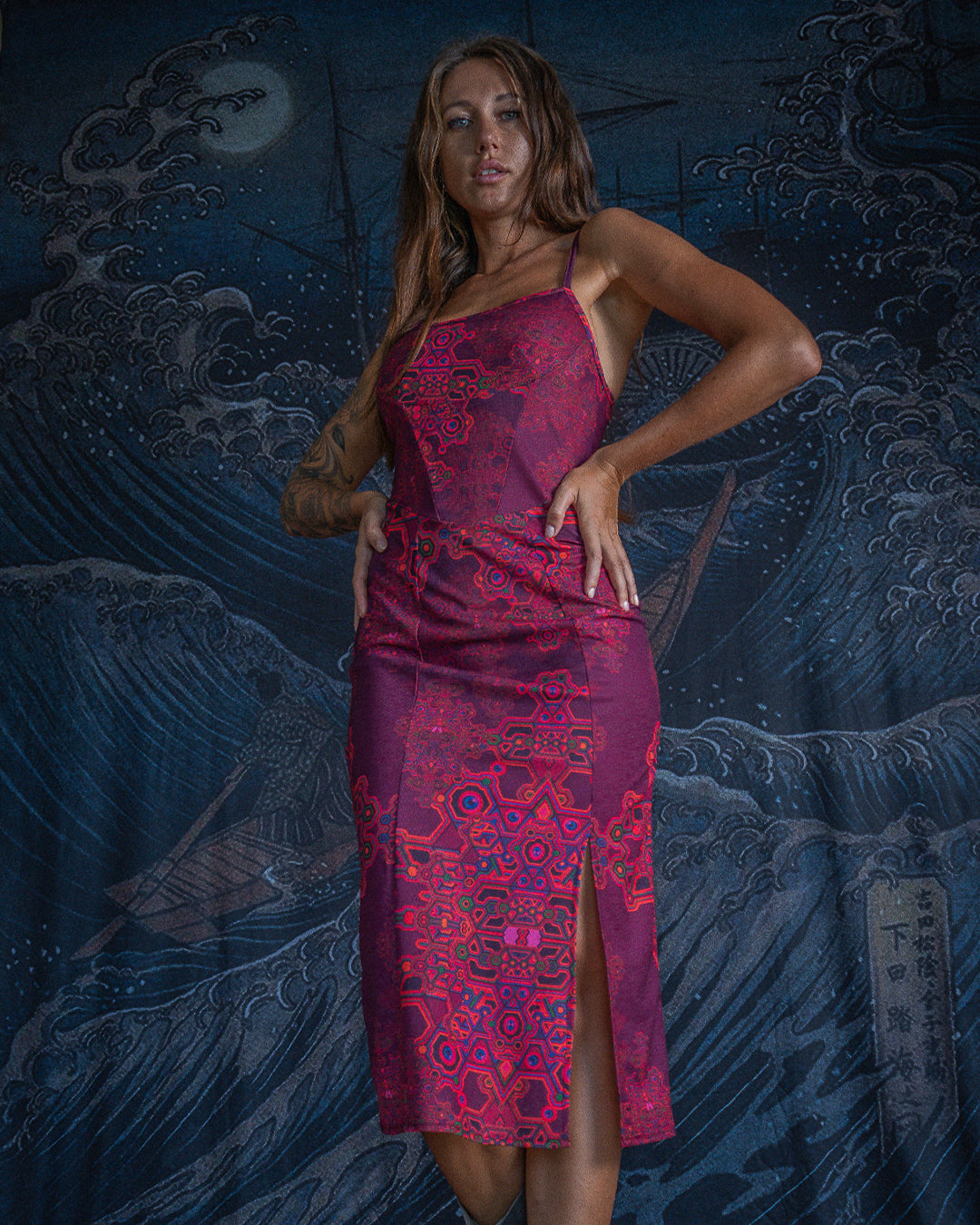 Midi Dress / Straps Slant Golden Knits - PINK DEMETRIO