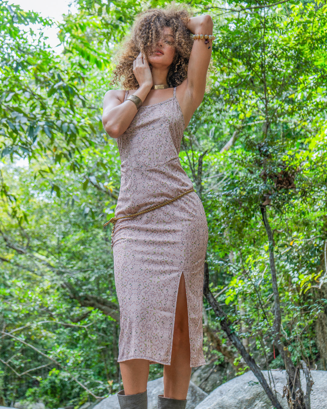 Midi Dress / Straps Slant Golden Knits - REBIRTH OF IKARO Whitesand