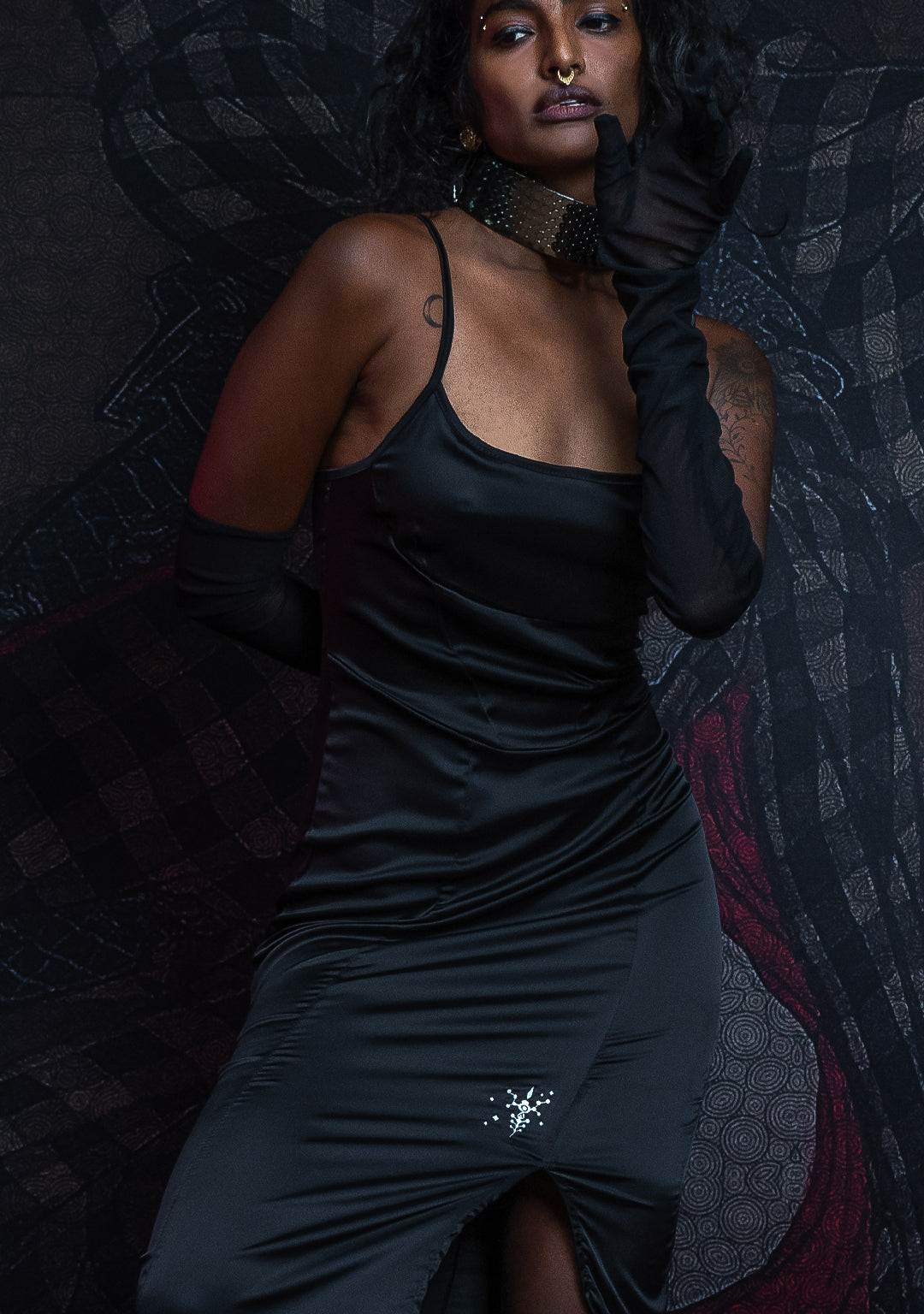 Fitted Dress / Stretchy Satin- Yacxilan O'BLACKNESS