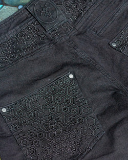 Flying Short Men / Stretchy Denim Digital Embroidery - Black KAMBOZII