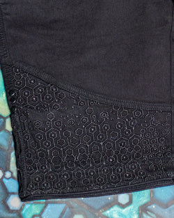 Flying Short Men / Stretchy Denim Digital Embroidery - Black KAMBOZII