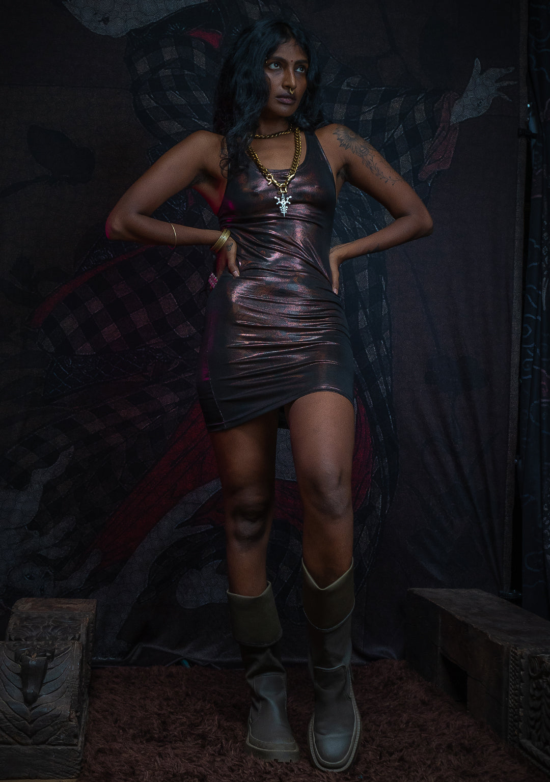 Mini Fitted Dress / Holographic Licra - ATLANTHEON Copper