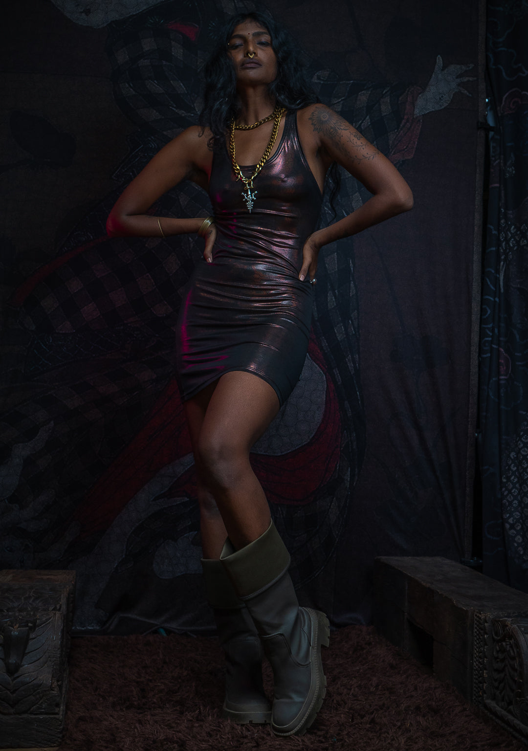 Mini Fitted Dress / Holographic Licra - ATLANTHEON Copper