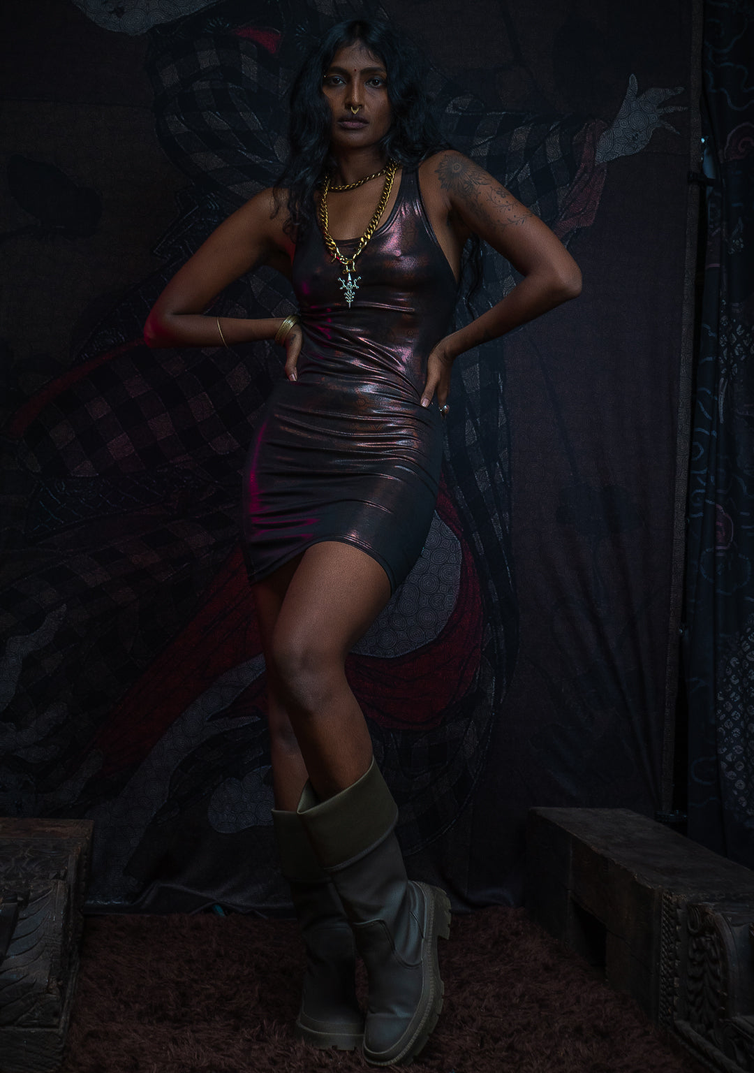 Mini Fitted Dress / Holographic Licra - ATLANTHEON Copper