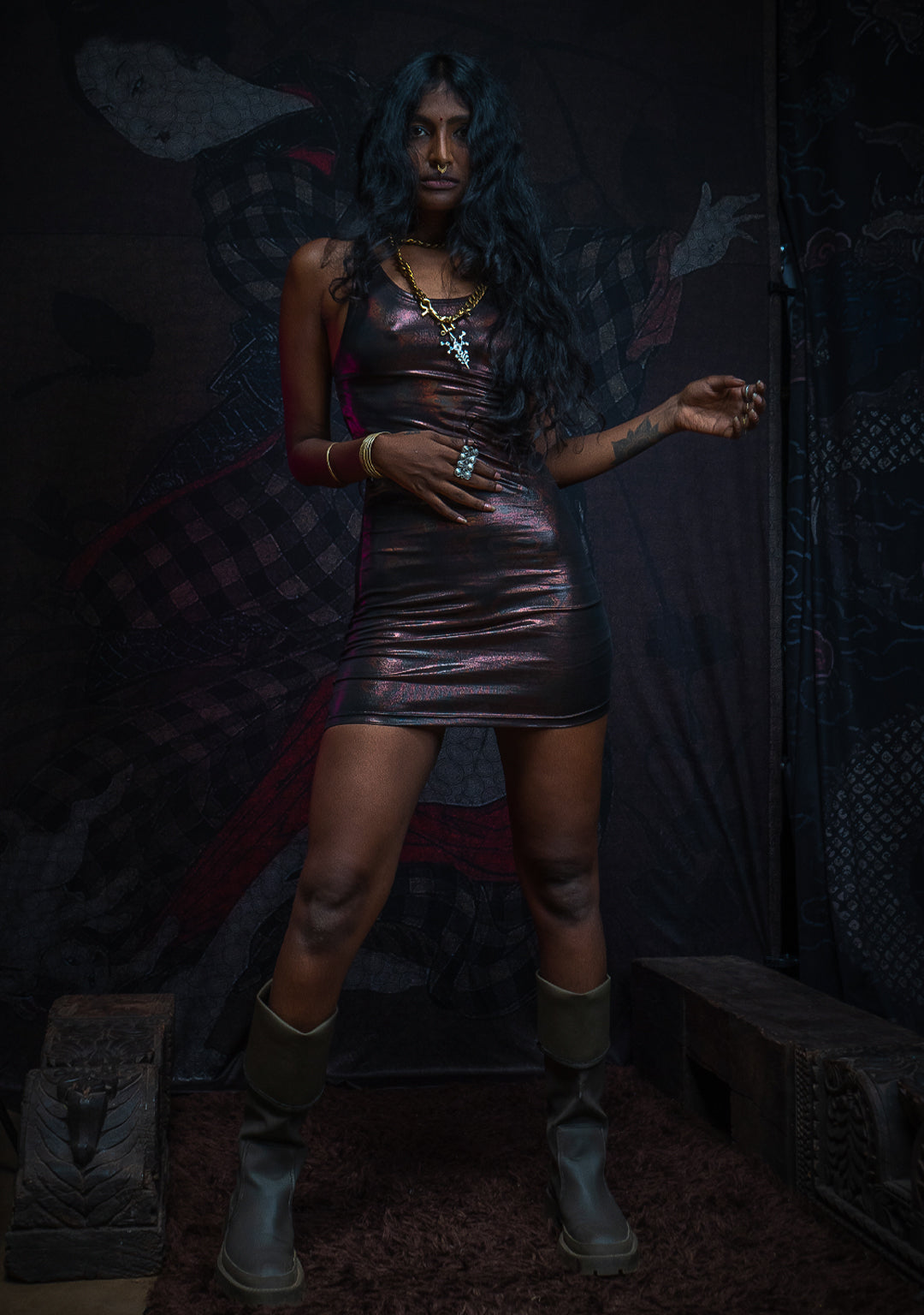 Mini Fitted Dress / Holographic Licra - ATLANTHEON Copper