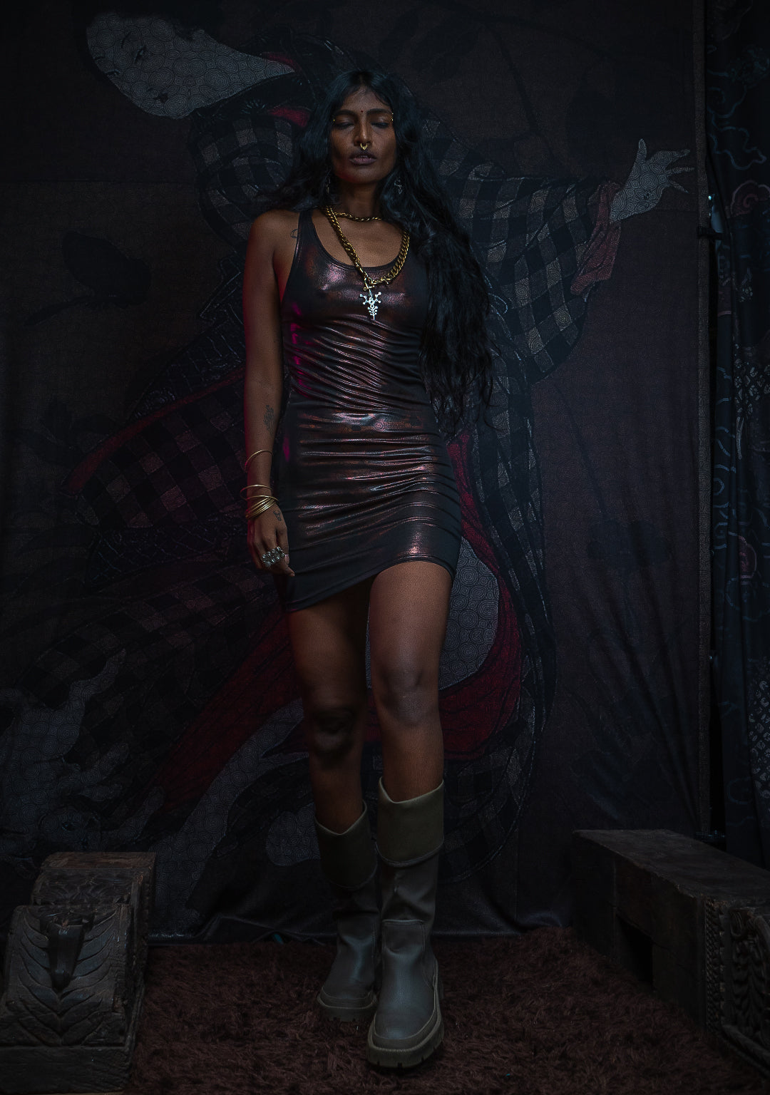 Mini Fitted Dress / Holographic Licra - ATLANTHEON Copper