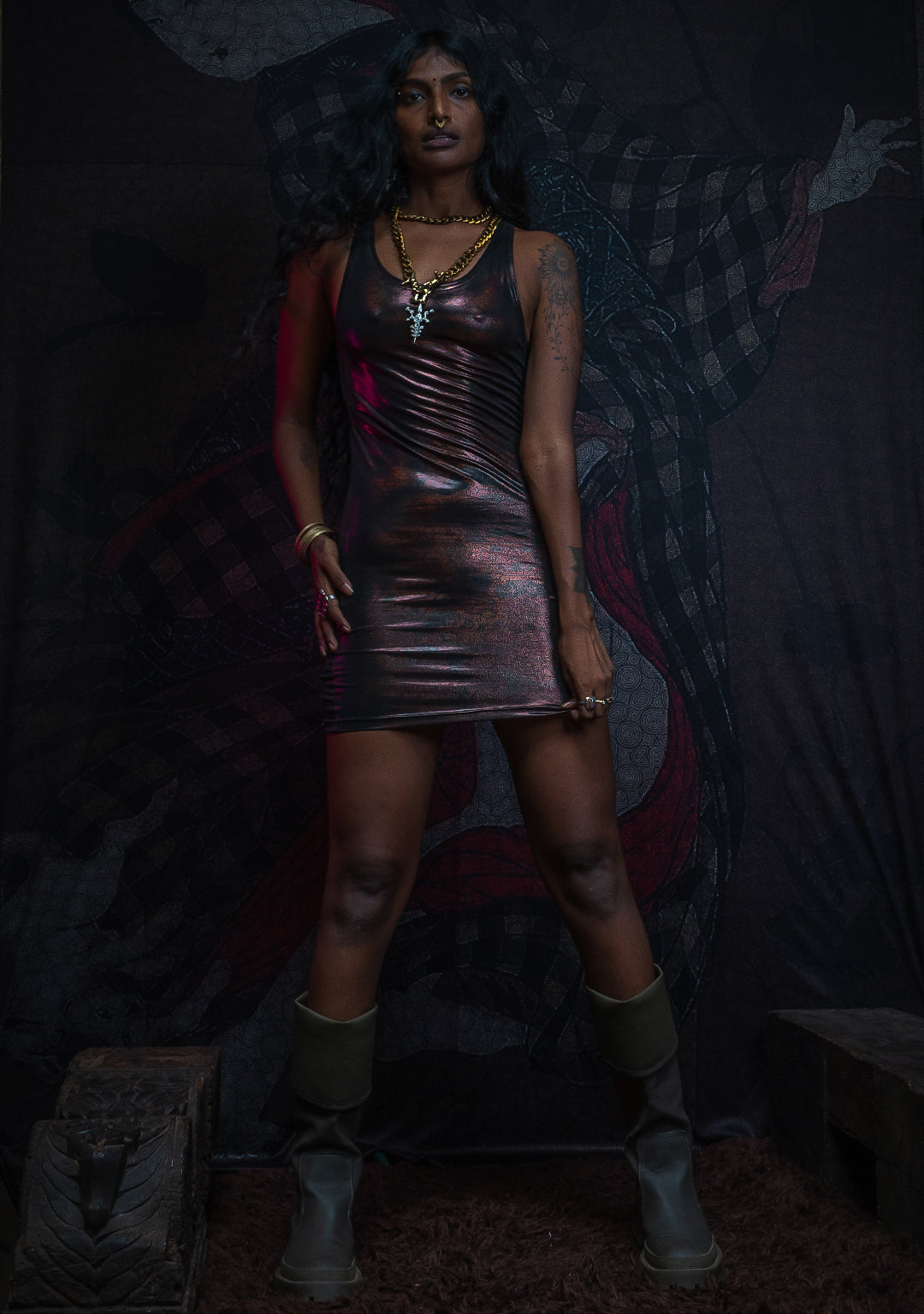 Mini Fitted Dress / Holographic Licra - ATLANTHEON Copper