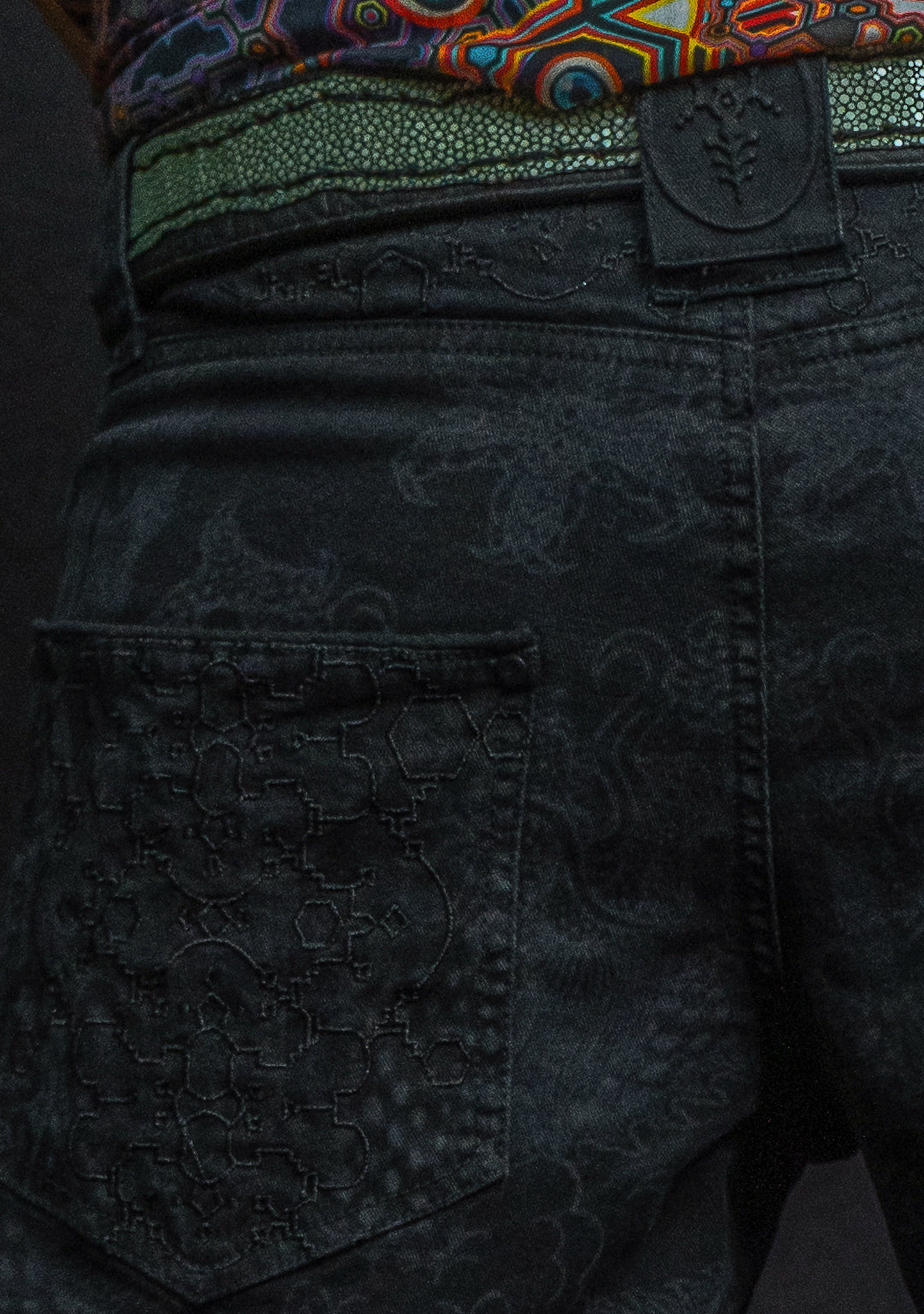 Flying Short / Laser Print Digital Embroidery Stonewashed - Black IKARO DRAGONS