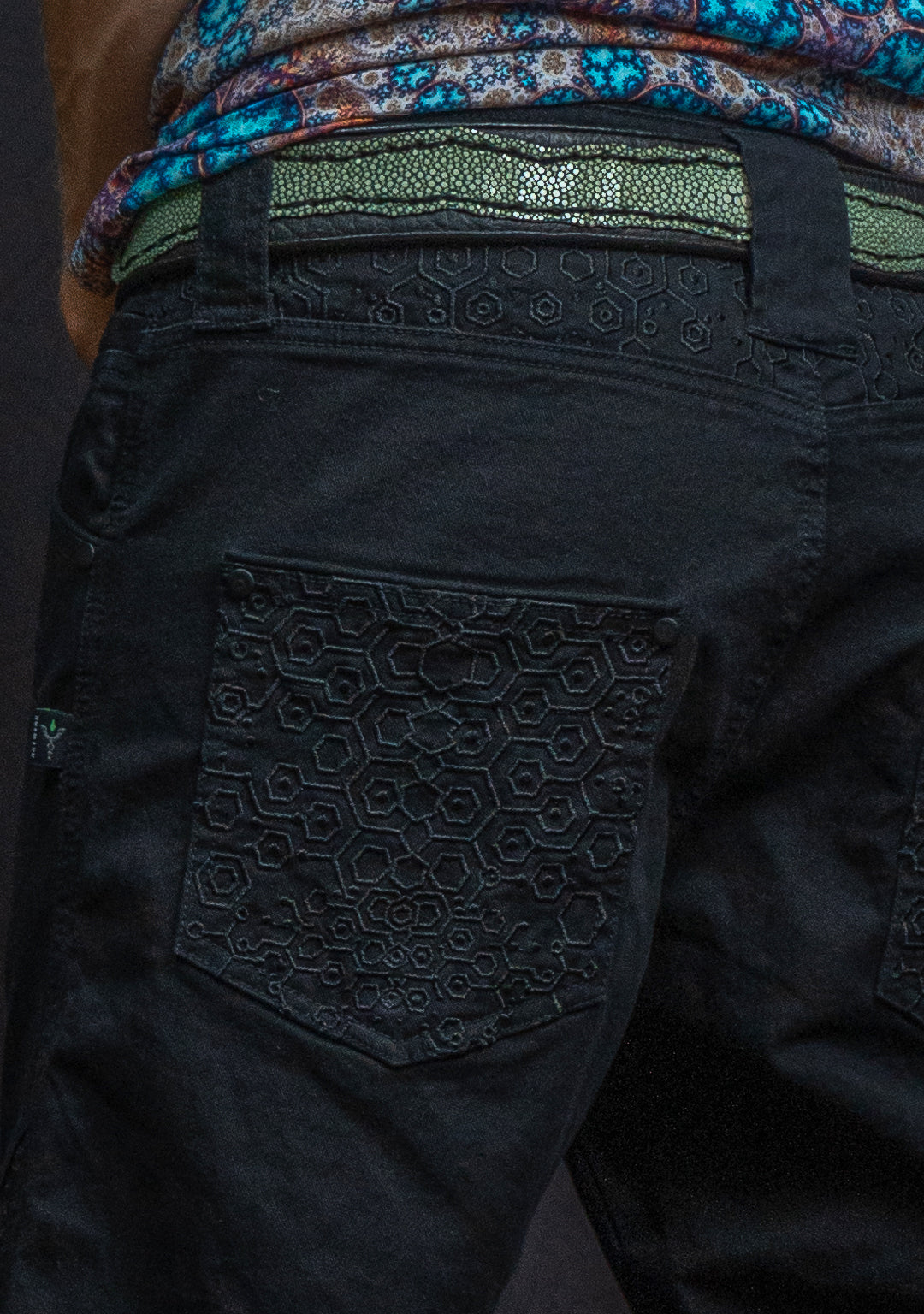 Flying Short Men / Stretchy Denim Digital Embroidery - Black KAMBOZII