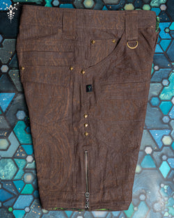 Flying Short Men / HEMP Woven Veg Dye Print - Brown RETRO FUTURE