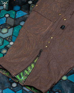 Flying Short Men / HEMP Woven Veg Dye Print - Brown RETRO FUTURE