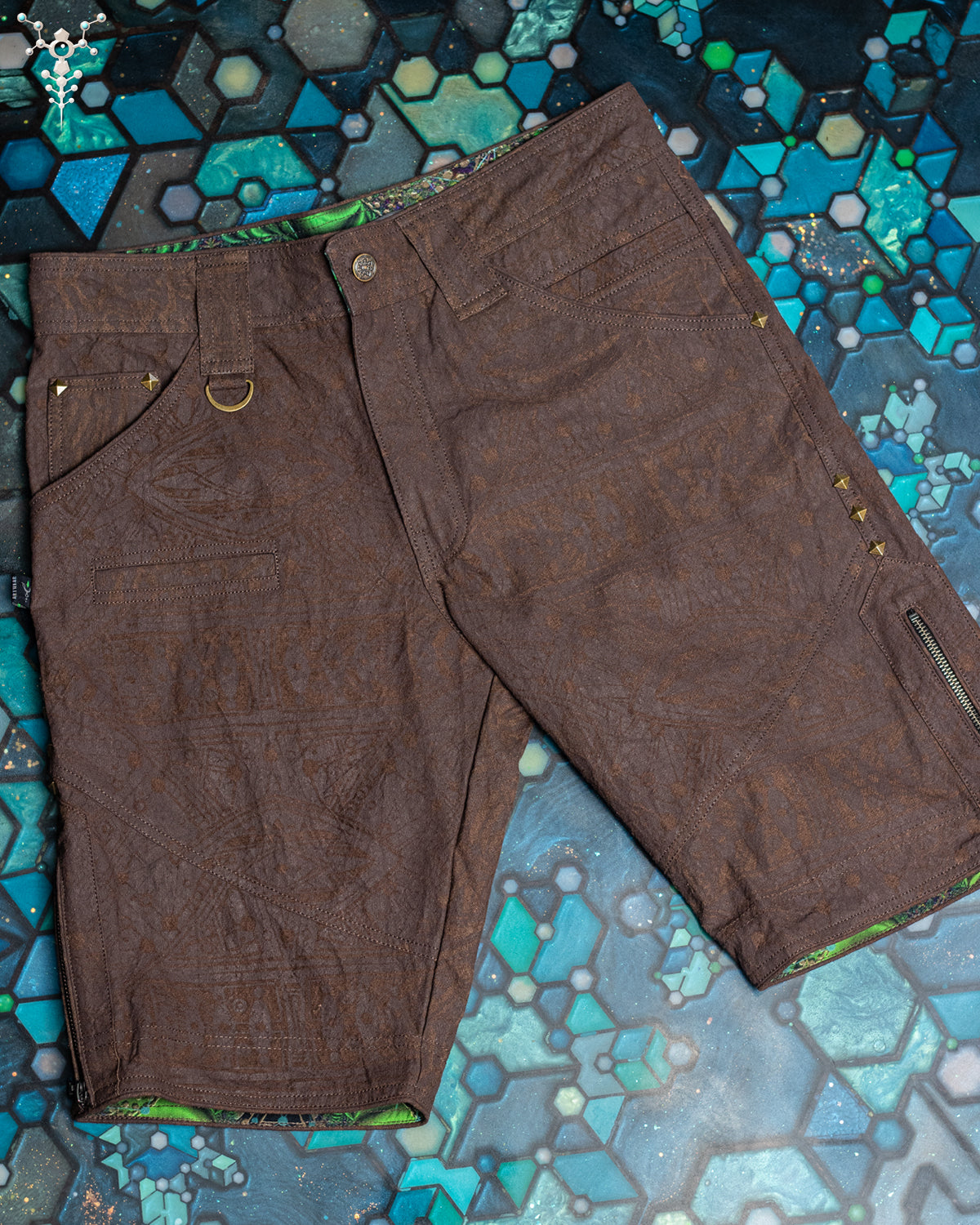 Flying Short Men / HEMP Woven Veg Dye Print - Brown RETRO FUTURE