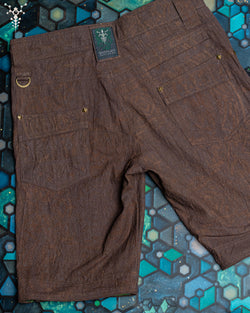 Flying Short Men / HEMP Woven Veg Dye Print - Brown RETRO FUTURE