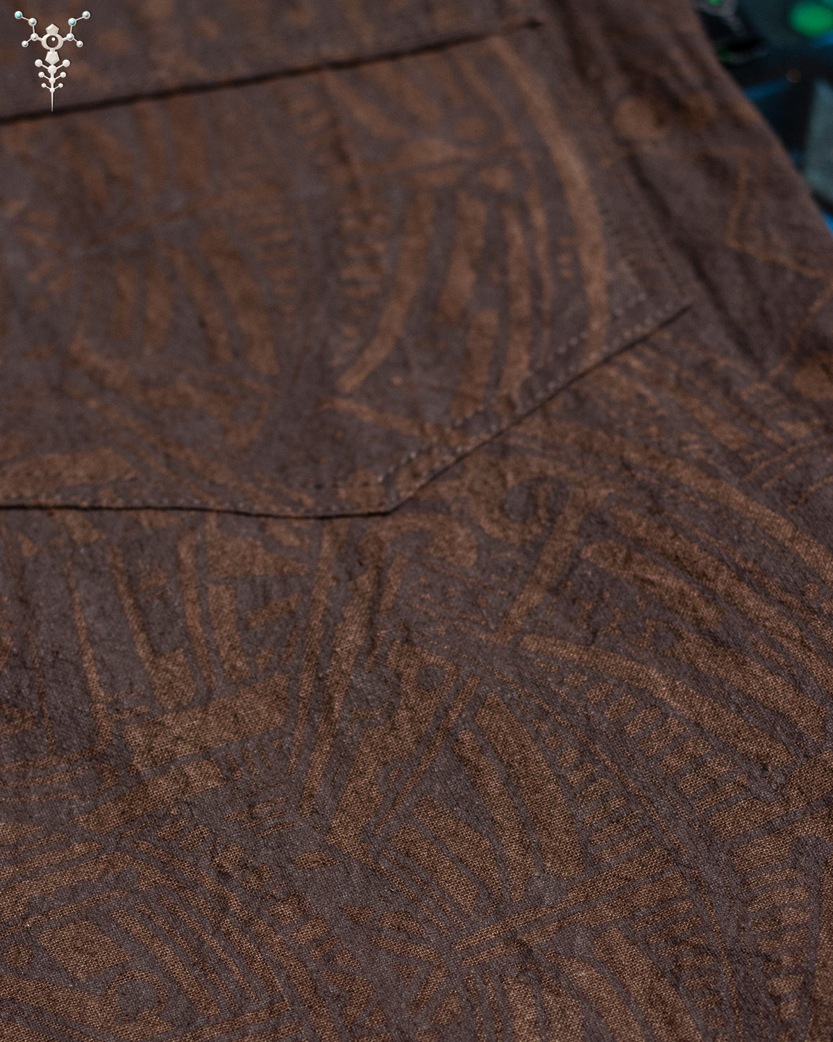 Flying Short Men / HEMP Woven Veg Dye Print - Brown RETRO FUTURE