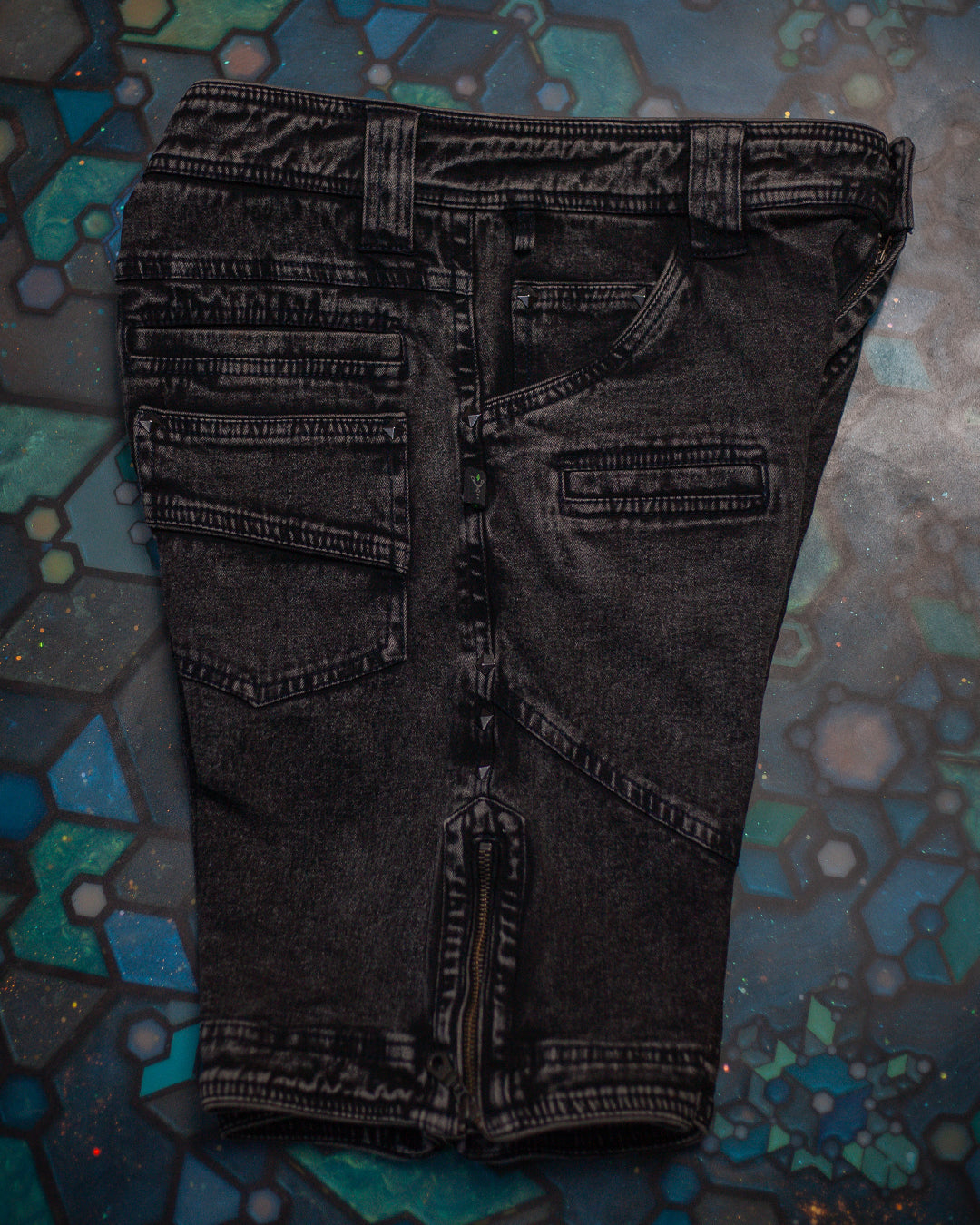 Flying Short Men / Stretchy Denim Dyed Stoneblasted - BLAK STONEBLAST