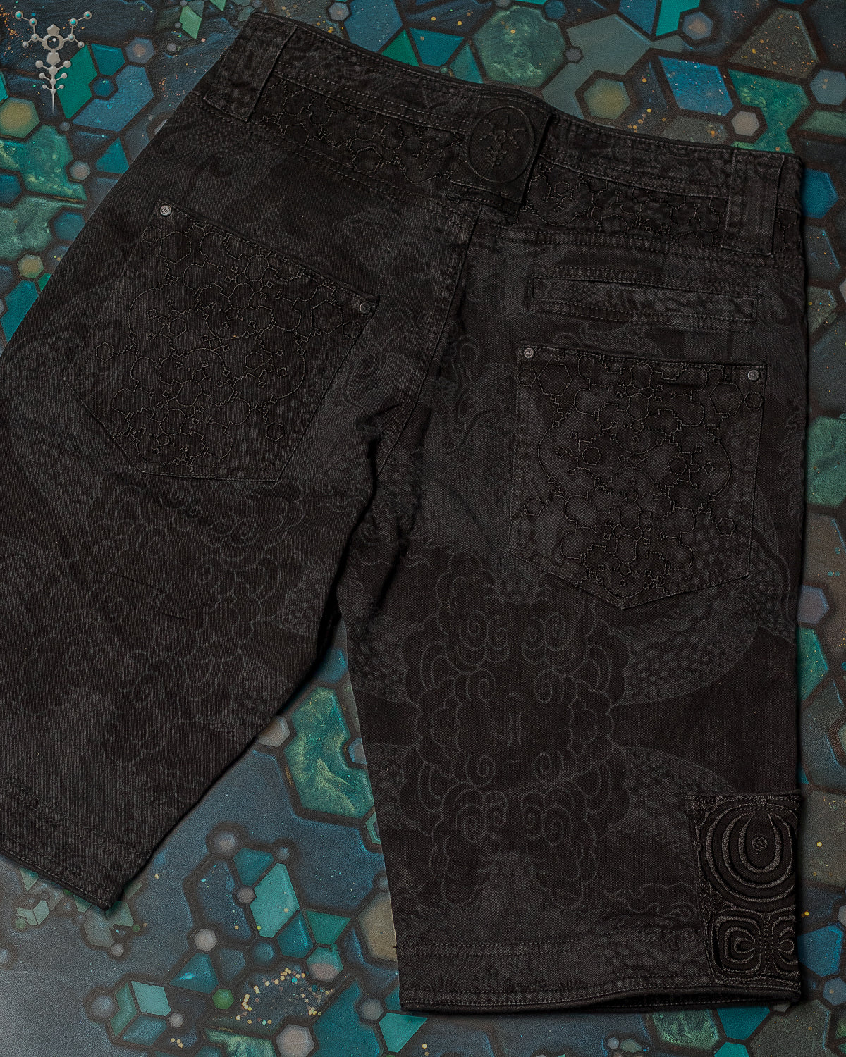 Flying Short / Laser Print Digital Embroidery Stonewashed - Black IKARO DRAGONS