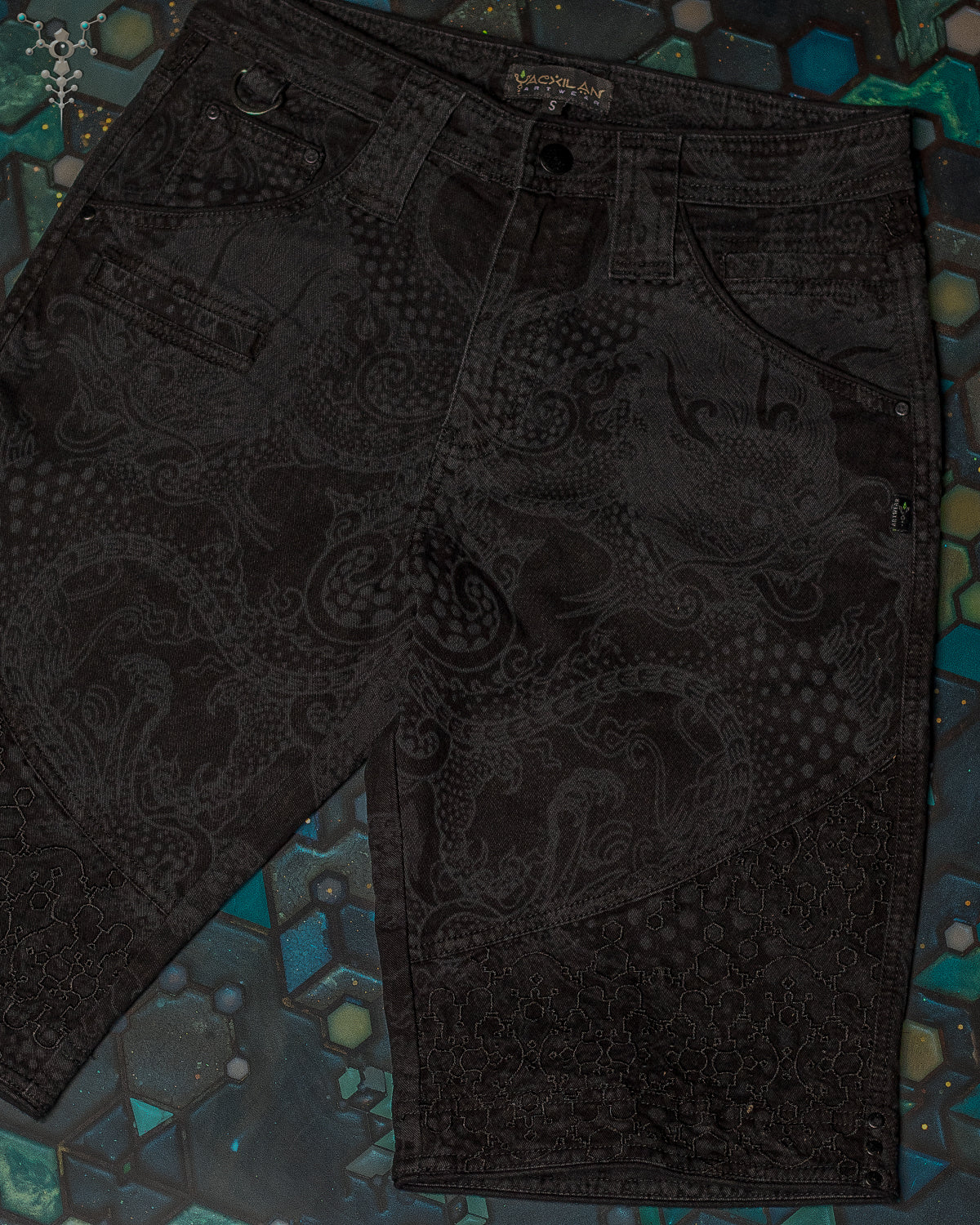Flying Short / Laser Print Digital Embroidery Stonewashed - Black IKARO DRAGONS