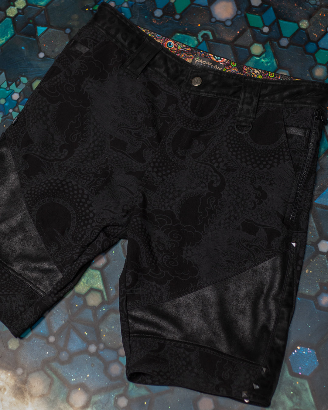 Flying Short Men / TR Fake Leather Patches - BLAK DRAGONS Leopard