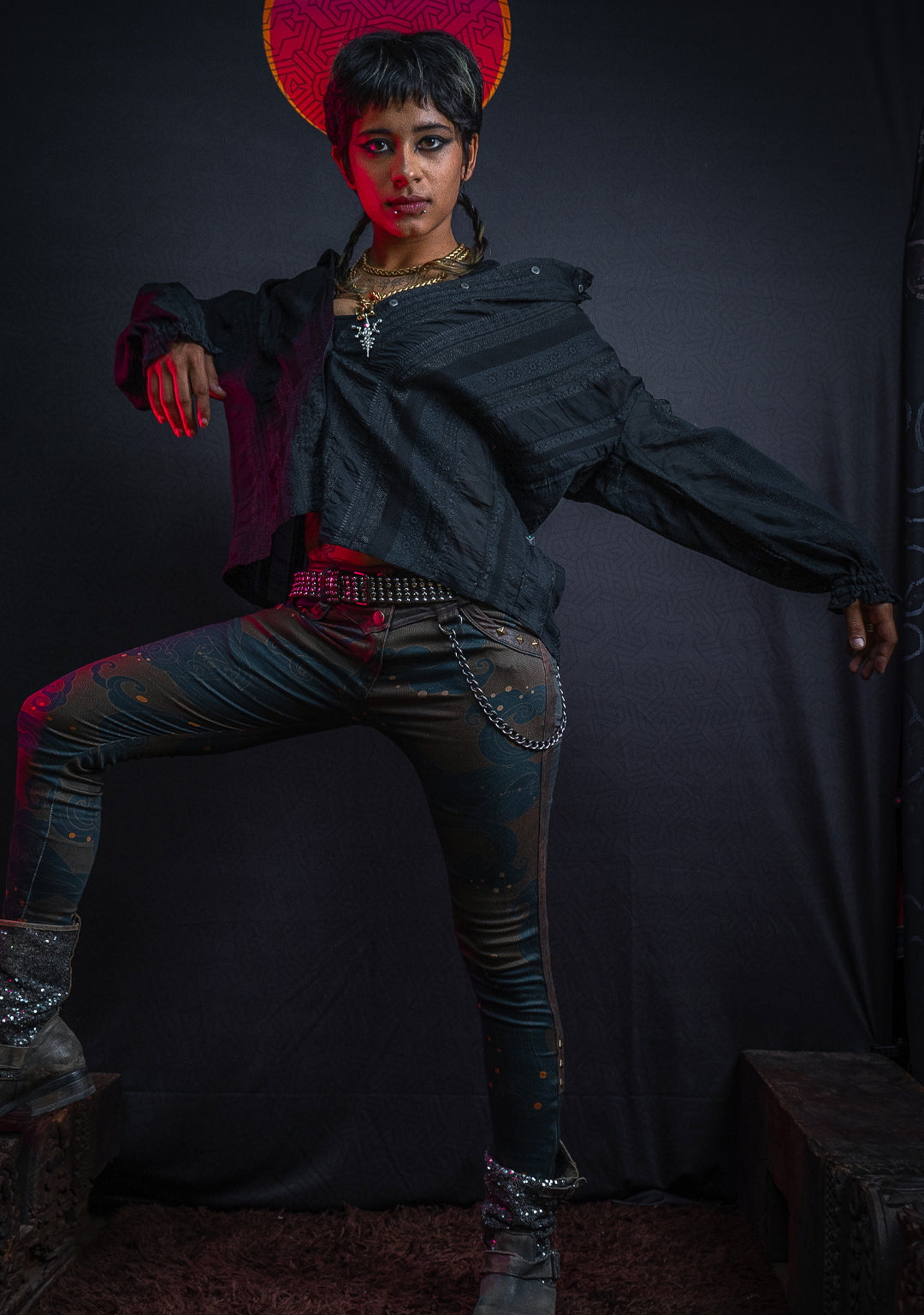 Shirt Woman Longsleeve FRUFRU  / Japanese Uragiri - Embroidery Black BOHO