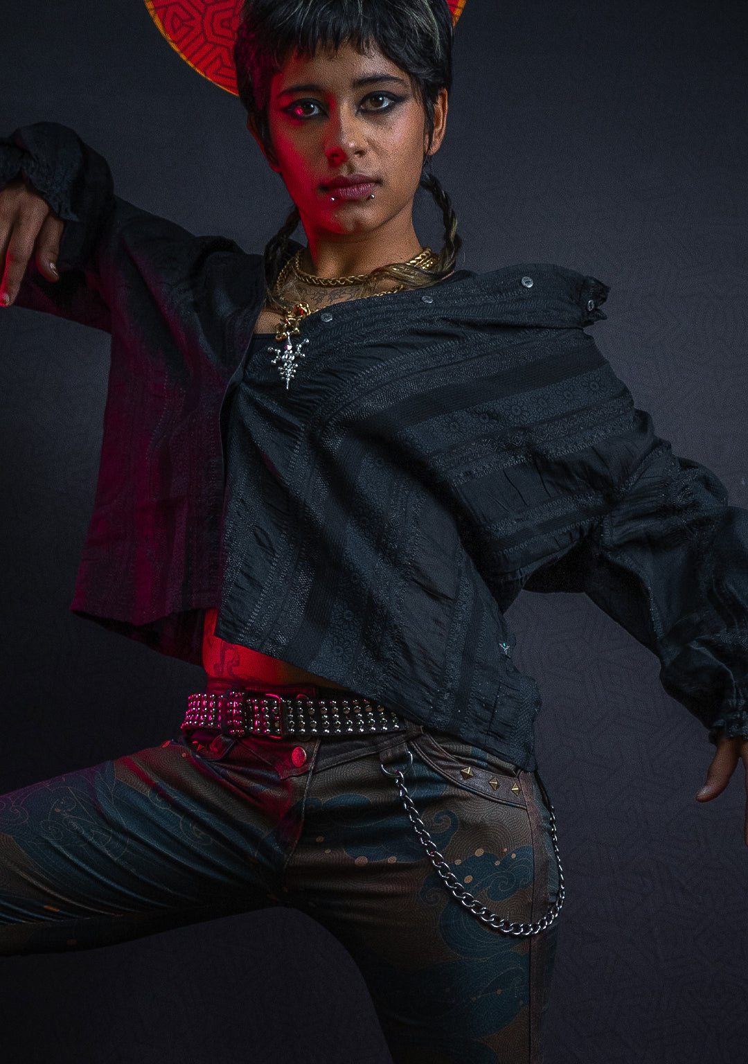 Shirt Woman Longsleeve FRUFRU  / Japanese Uragiri - Embroidery Black BOHO