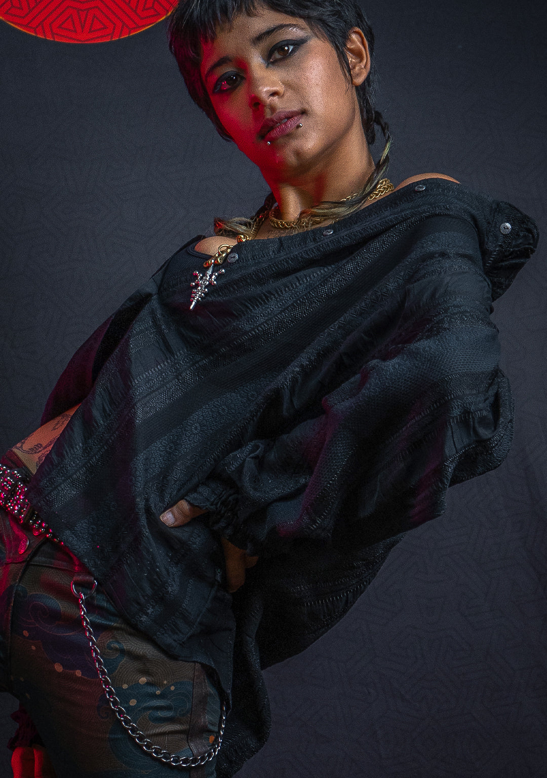 Shirt Woman Longsleeve FRUFRU  / Japanese Uragiri - Embroidery Black BOHO