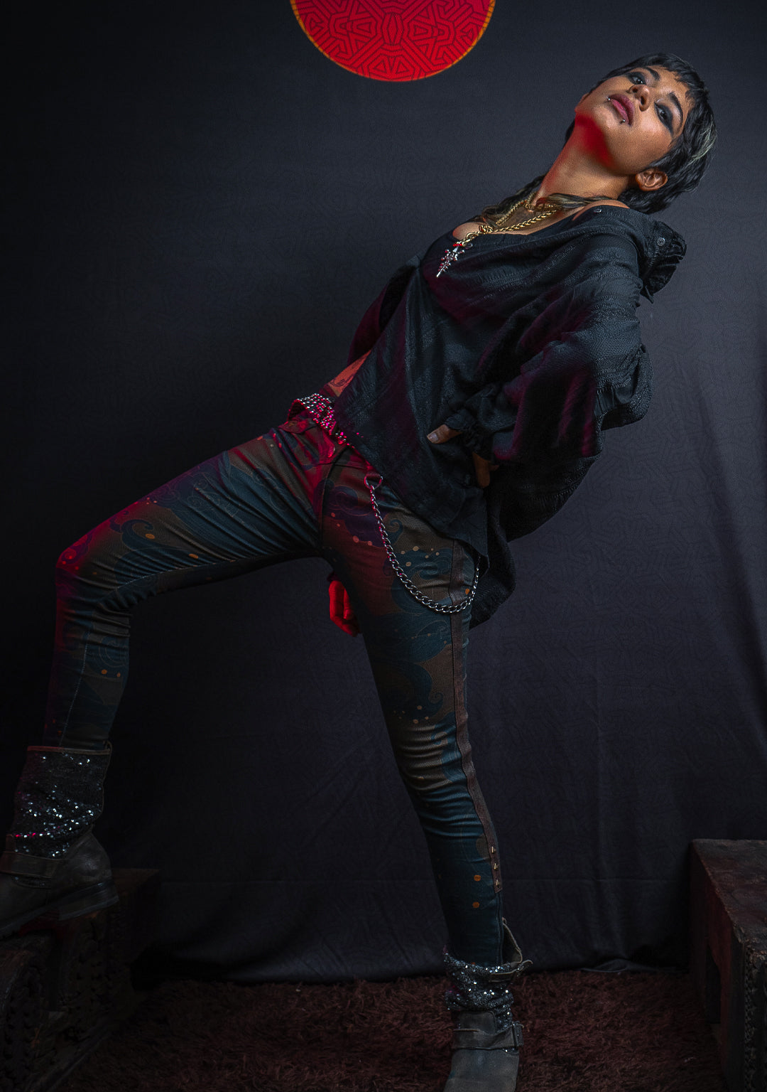 Shirt Woman Longsleeve FRUFRU  / Japanese Uragiri - Embroidery Black BOHO