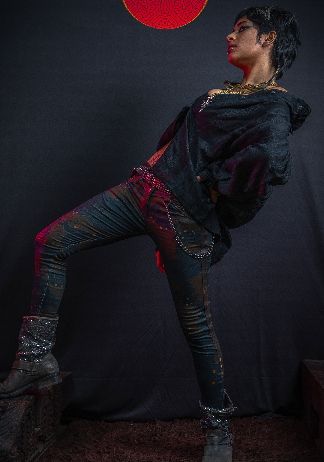 Shirt Woman Longsleeve FRUFRU  / Japanese Uragiri - Embroidery Black BOHO