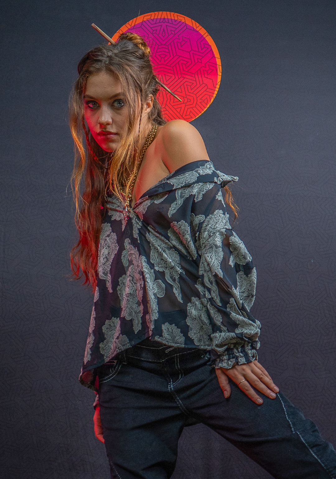 Shirt Woman Longsleeve FRUFRU / Japanese Uragiri - WHITE FLOWER