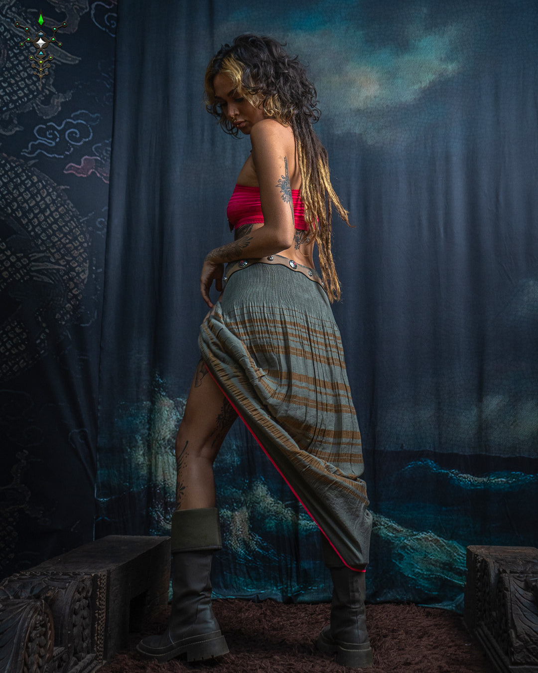 Long Skirt / Japanese Boho - OLIVE