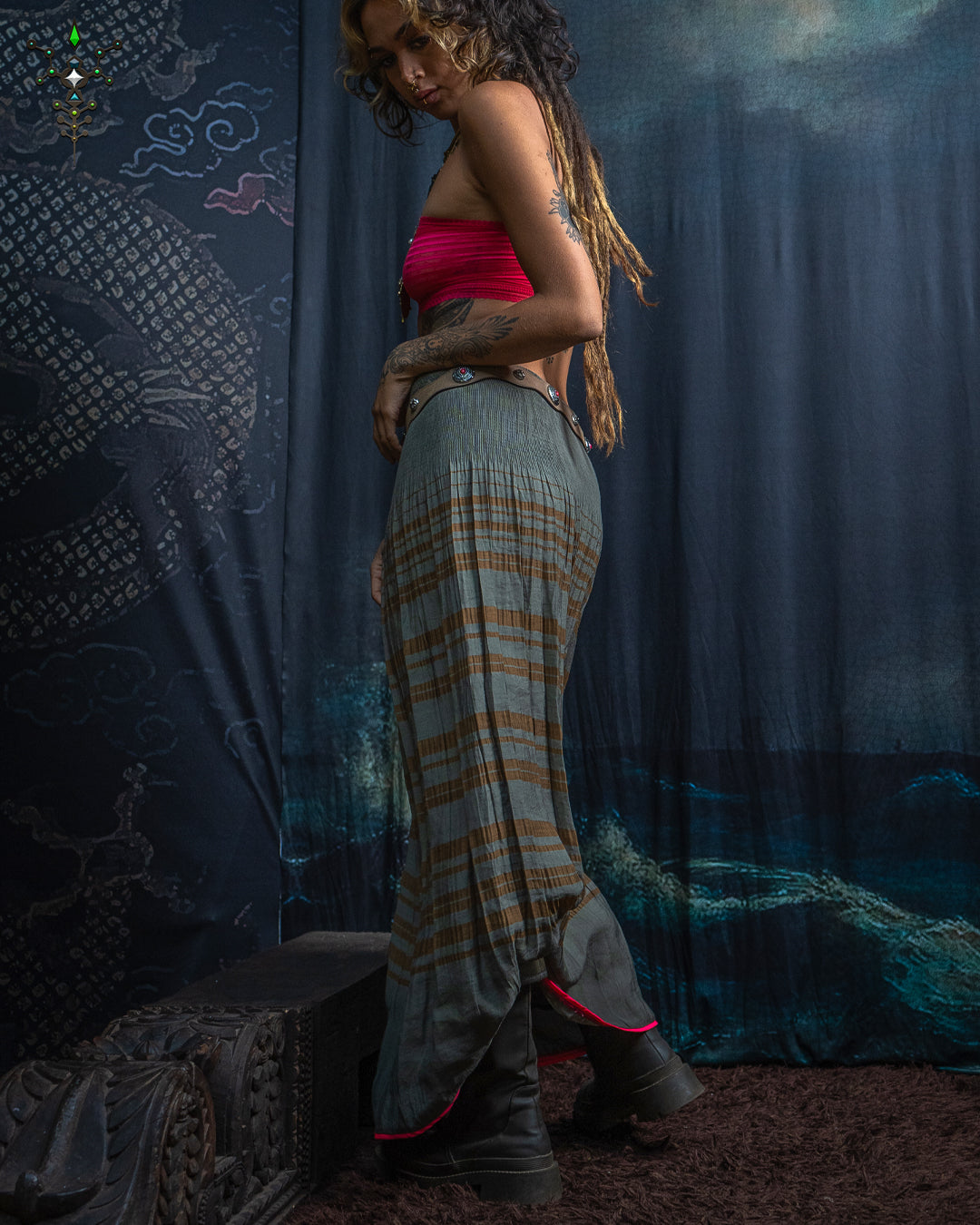 Long Skirt / Japanese Boho - OLIVE