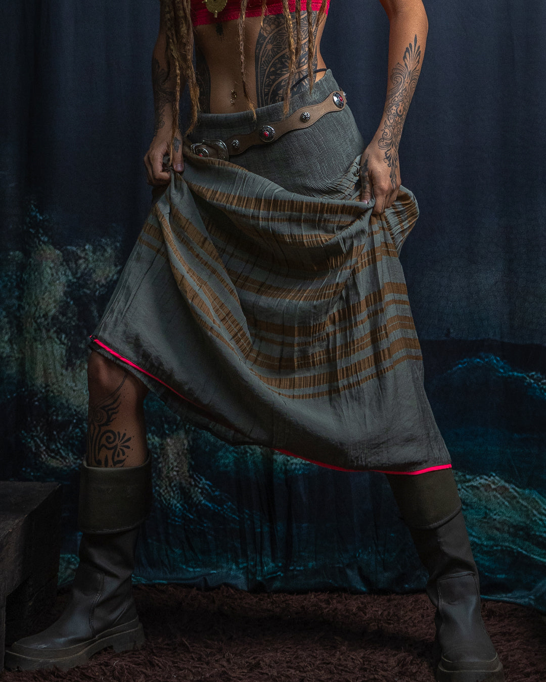 Long Skirt / Japanese Boho - OLIVE