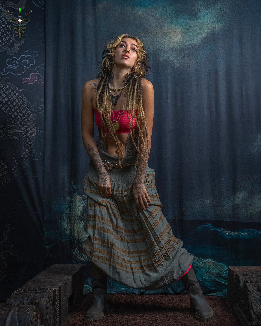 Long Skirt / Japanese Boho - OLIVE