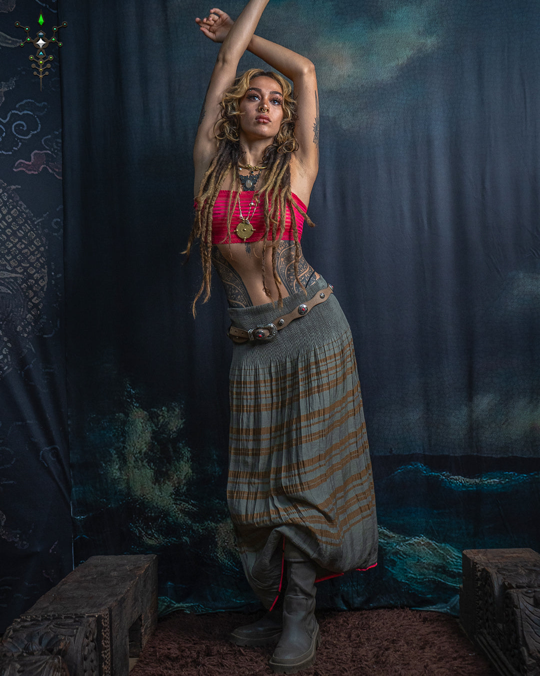 Long Skirt / Japanese Boho - OLIVE