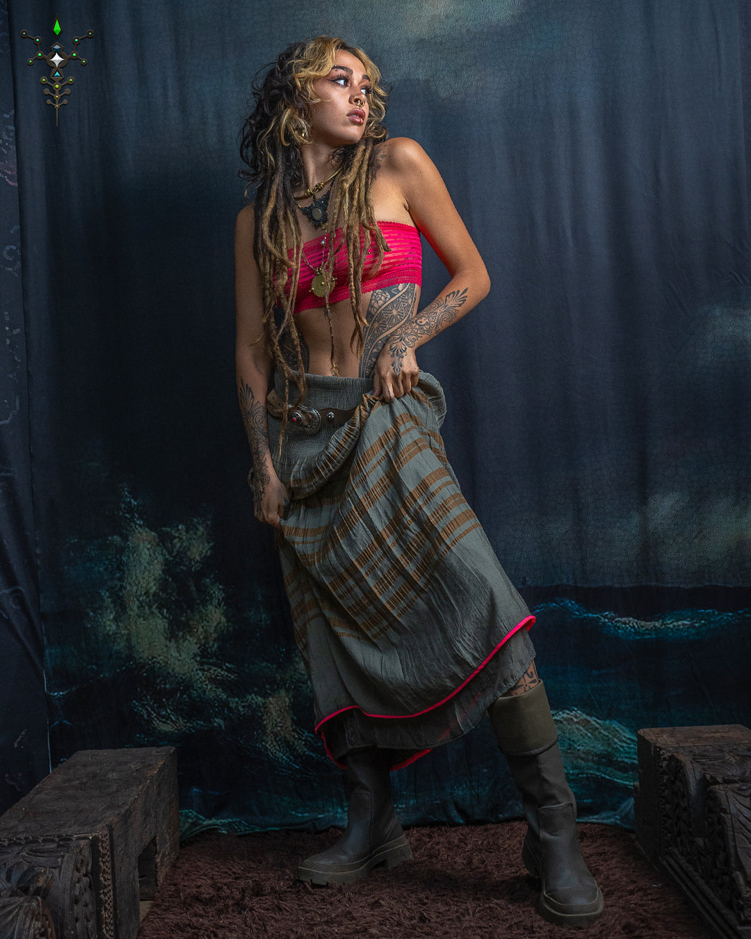 Long Skirt / Japanese Boho - OLIVE