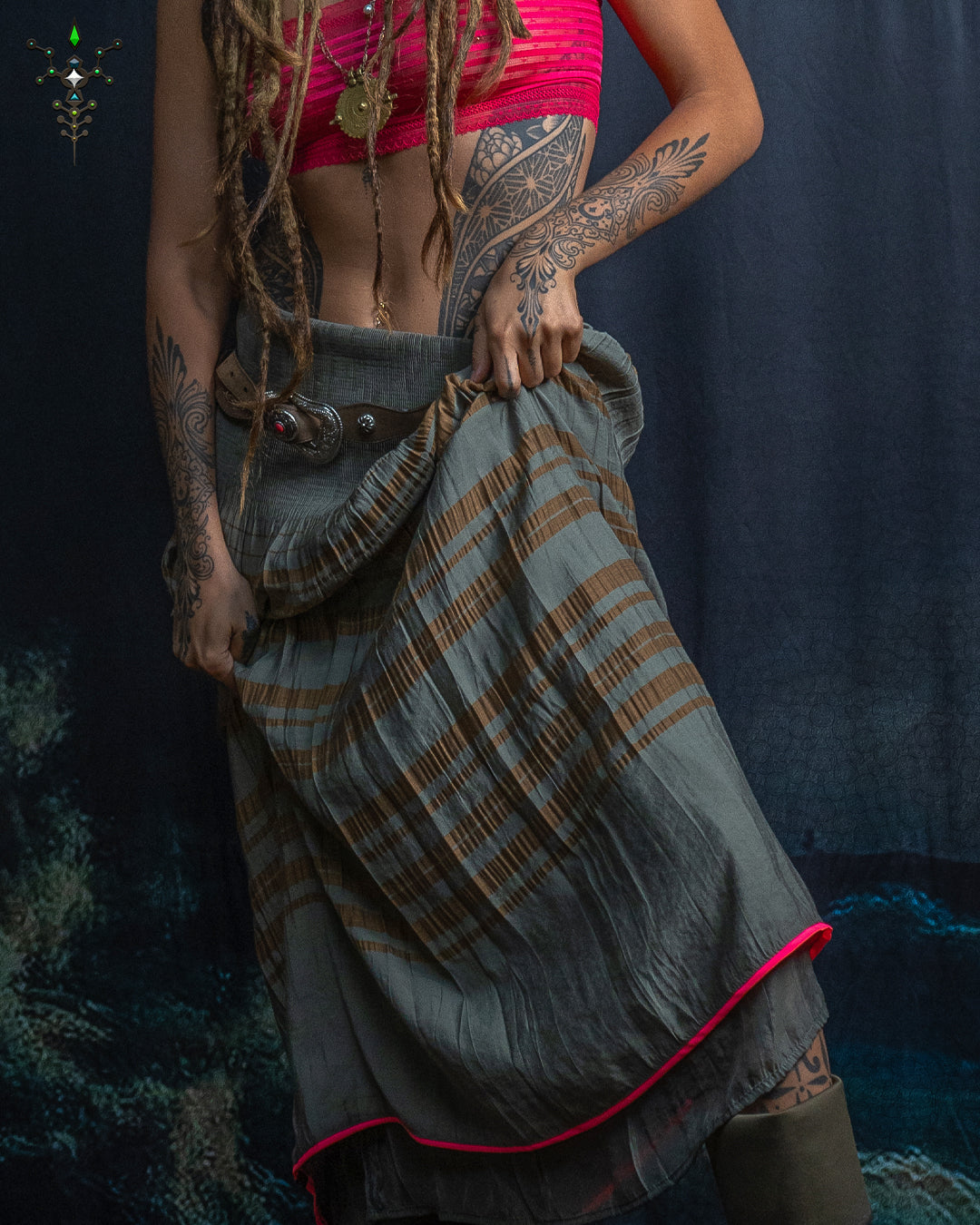 Long Skirt / Japanese Boho - OLIVE