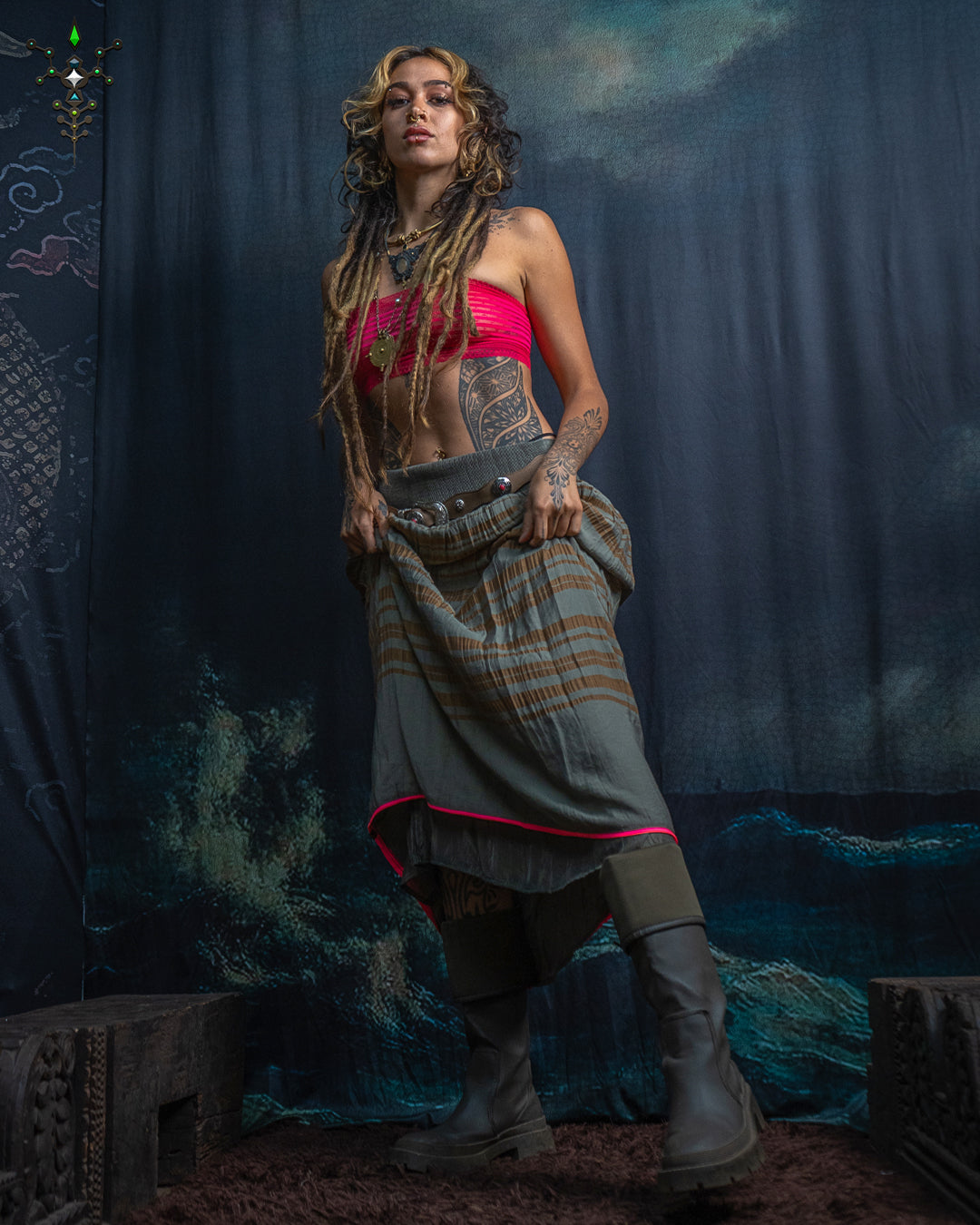 Long Skirt / Japanese Boho - OLIVE