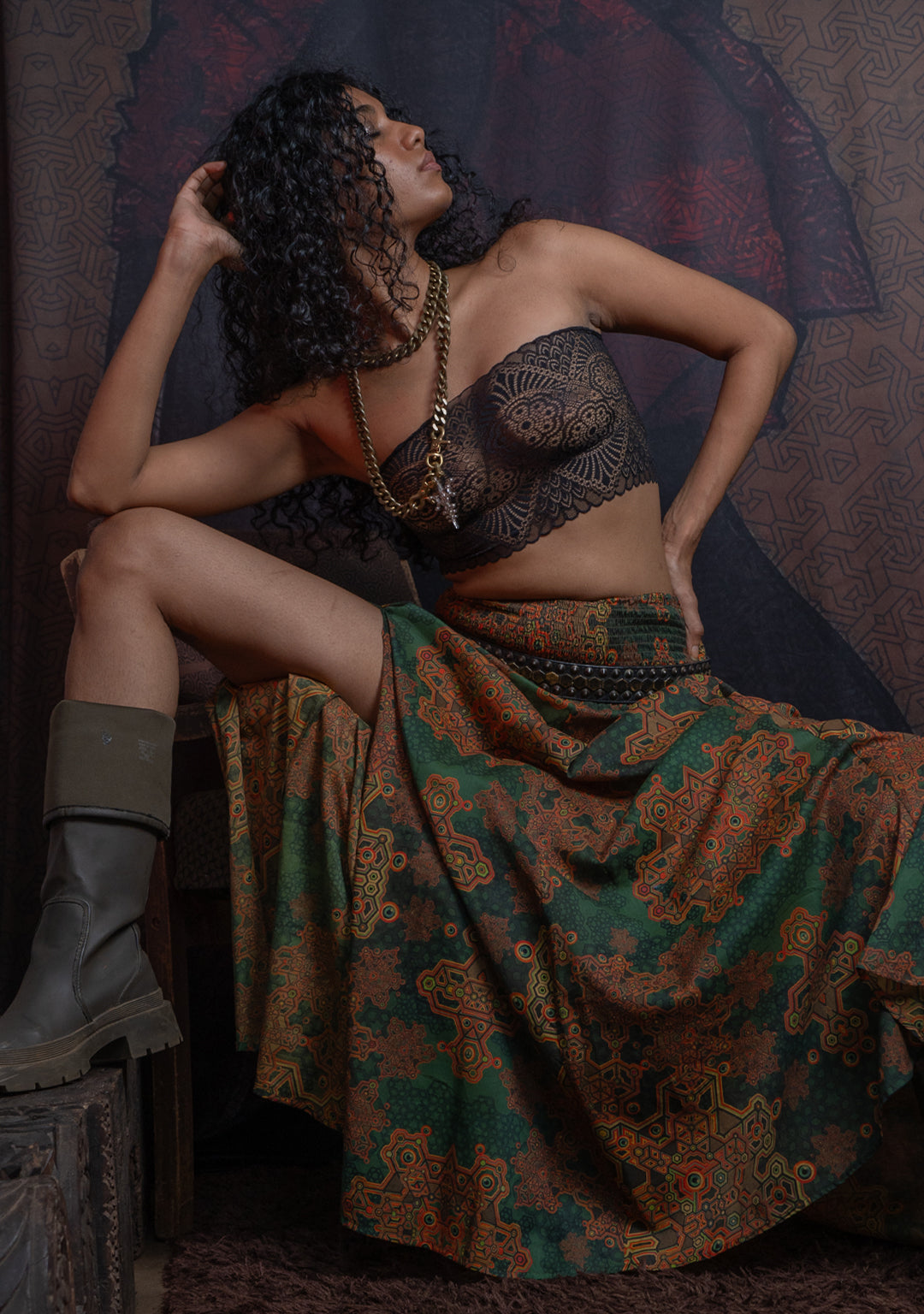 Woman Crop Top / Braband Elastic Lace  - BLACK