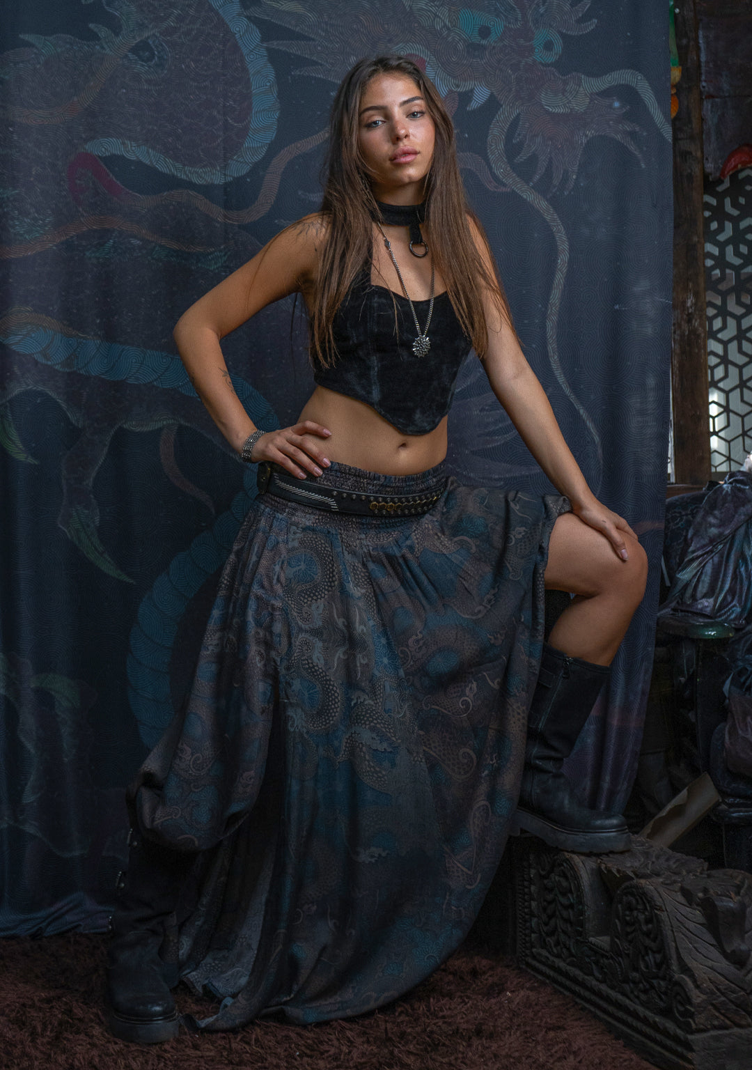 Gipsy Low Waist Long Skirt / Bamboo - DRAGONS