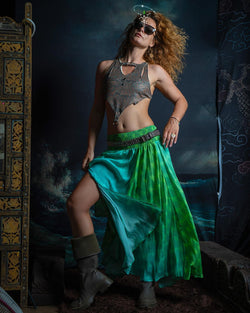 Gipsy Low Waist Long Skirt / Bamboo - GREEN LATERN - Yacxilan Artwear