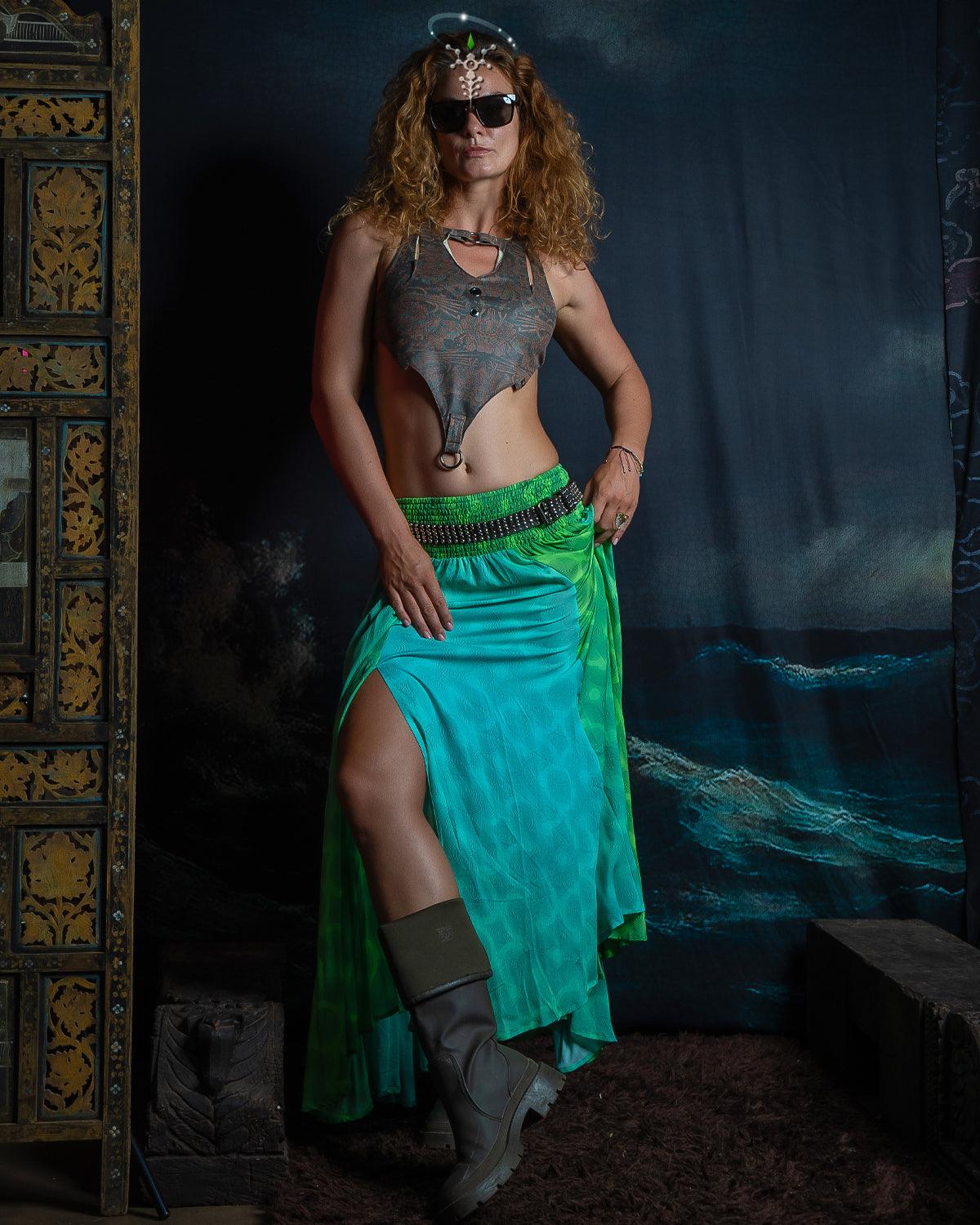 Gipsy Low Waist Long Skirt / Bamboo - GREEN LATERN - Yacxilan Artwear