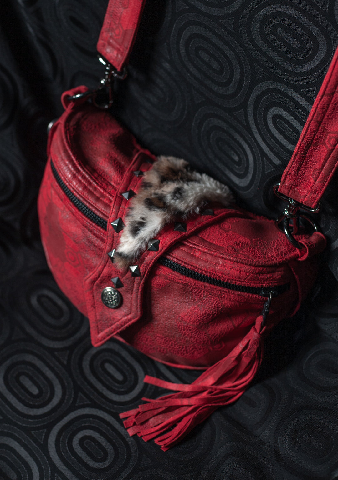 Hand Bag / Fake Leather Leopard Fur - Scarlet SHAMANKA