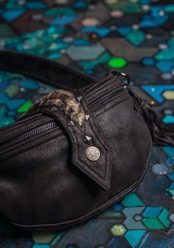 Hand Bag / Fake Leather Leopard Fur - Black RIDER