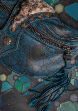 Hand Bag / Fake Leather Leopard Fur - Teal SHAMANKA