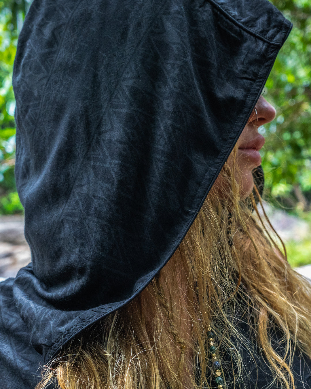 Hooded Long Dress / Bamboo - BLACK BOHONI Screeenprint