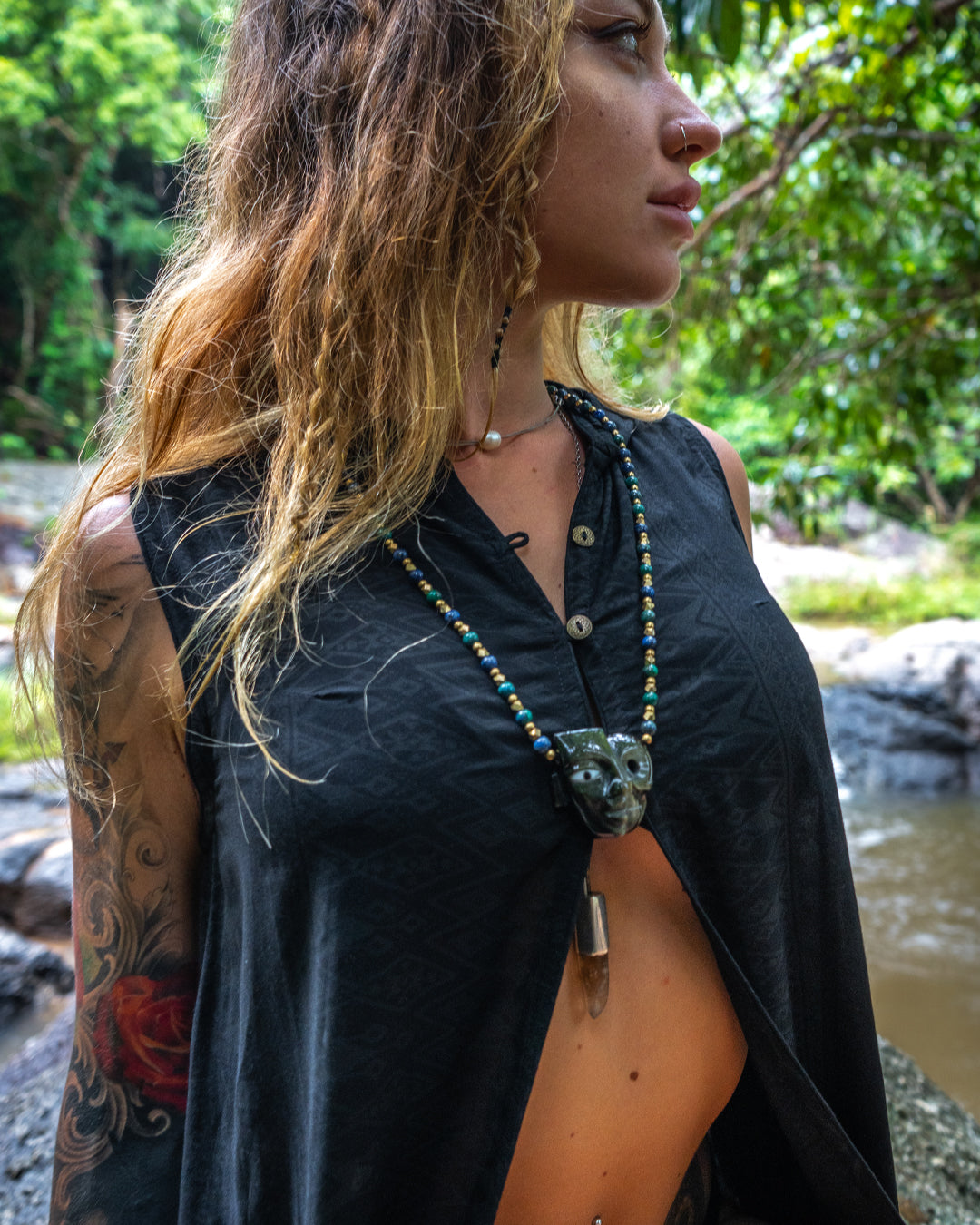 Hooded Long Dress / Bamboo - BLACK BOHONI Screeenprint