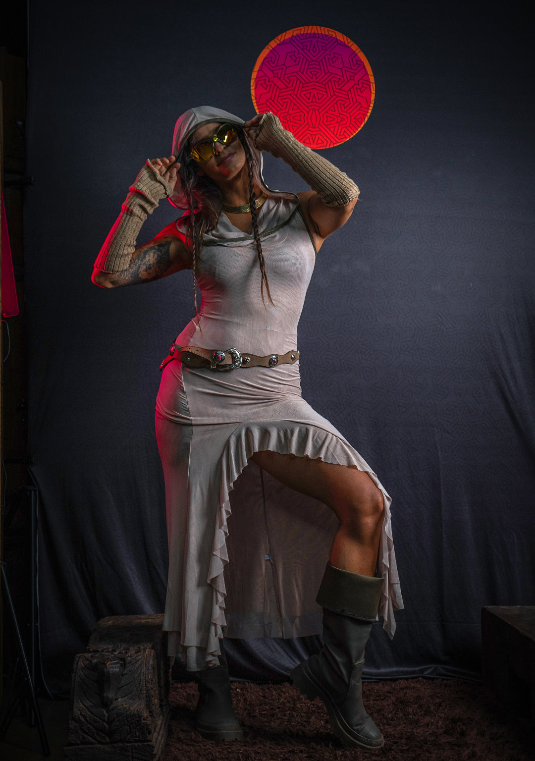 Long Dress / Mesh - Hooded DESERT FLOWER