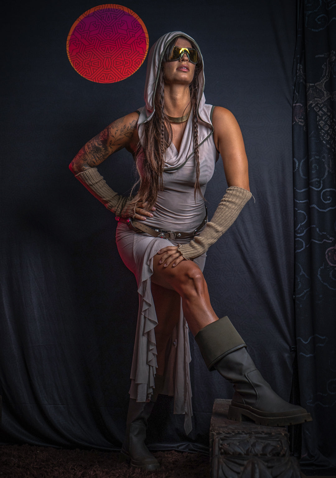 Long Dress / Mesh - Hooded DESERT FLOWER