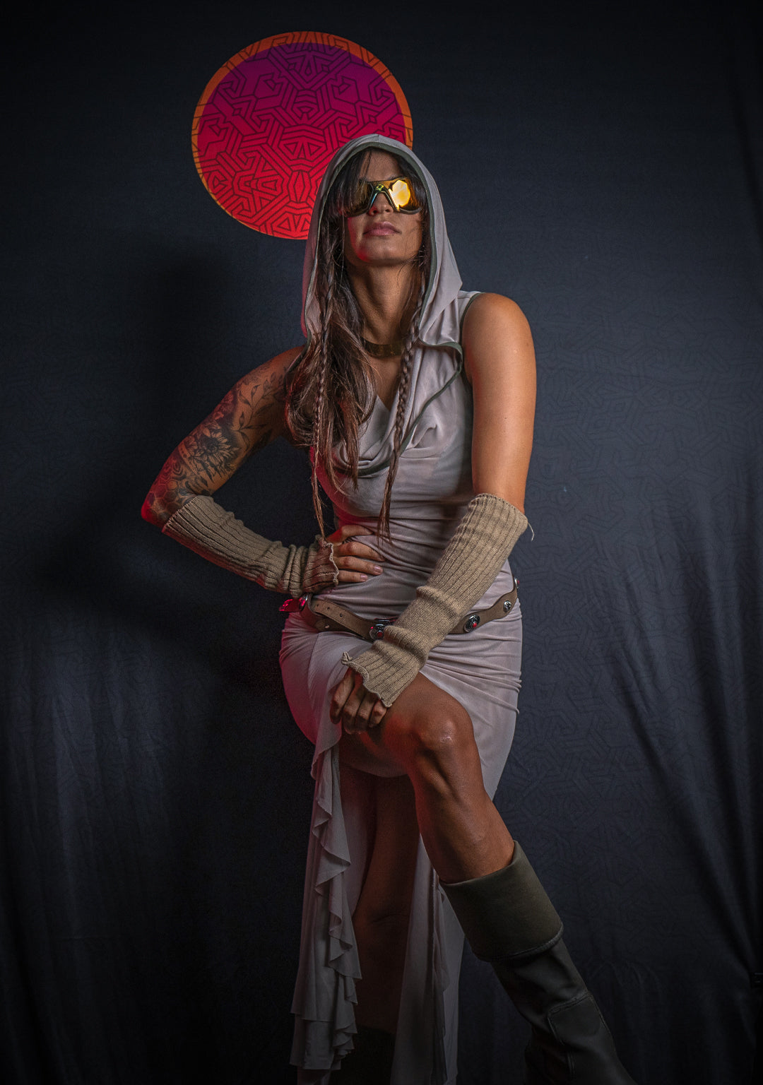 Long Dress / Mesh - Hooded DESERT FLOWER