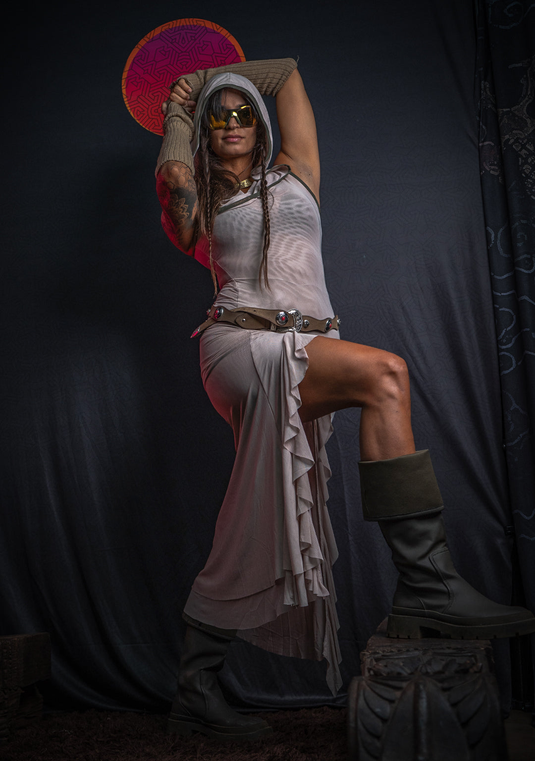 Long Dress / Mesh - Hooded DESERT FLOWER